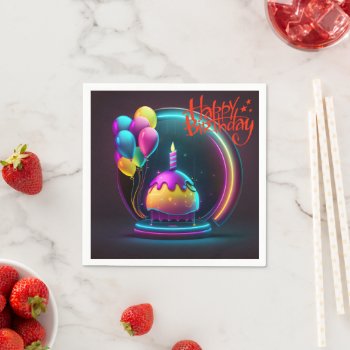 Beautiful Cake Happy Birthday Gifts Love Napkins by nonstopshop at Zazzle
