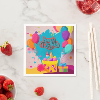 Beautiful Cake Happy Birthday Gifts Love Napkins by nonstopshop at Zazzle