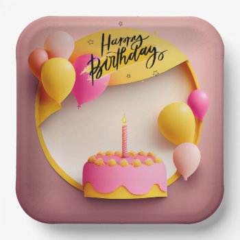Beautiful Cake Happy Birthday Gifts Love Paper Plates by nonstopshop at Zazzle