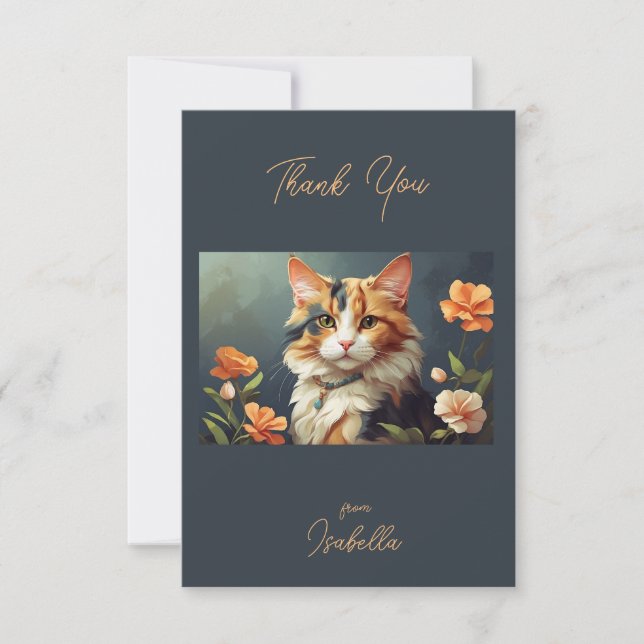 Beautiful Calico Cat Thank You Card (Front)