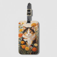 Beautiful Calico Cat With Marigold Flowers