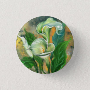 Beautiful Calla Lily Flower - Migned Art Drawing Button