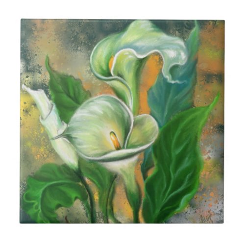 Beautiful Calla Lily Flower _ Migned Art Drawing Ceramic Tile