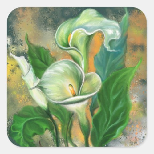 Beautiful Calla Lily Flower _ Migned Art Drawing Square Sticker