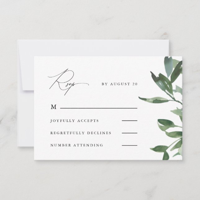 Beautiful Calligraphy and Greenery Wedding Rsvp (Front)
