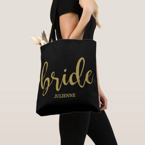 Beautiful Calligraphy Gold Glitter Bride Tote Bag