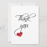 Beautiful Calligraphy Red Heart Wedding Thank You at Zazzle