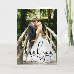 Beautiful Calligraphy Script Photo Wedding Fold Letterpress Thank You Card