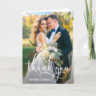 Beautiful Calligraphy Script Wedding Photo Fold Thank You Card