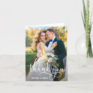 Beautiful Calligraphy Script Wedding Photo Note Letterpress Thank You Card