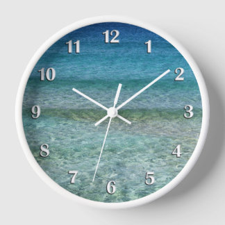 Beautiful Calm Caribbean Sea White Numbers Clock