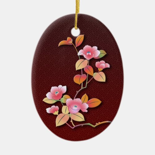 Beautiful camellia branch ceramic ornament