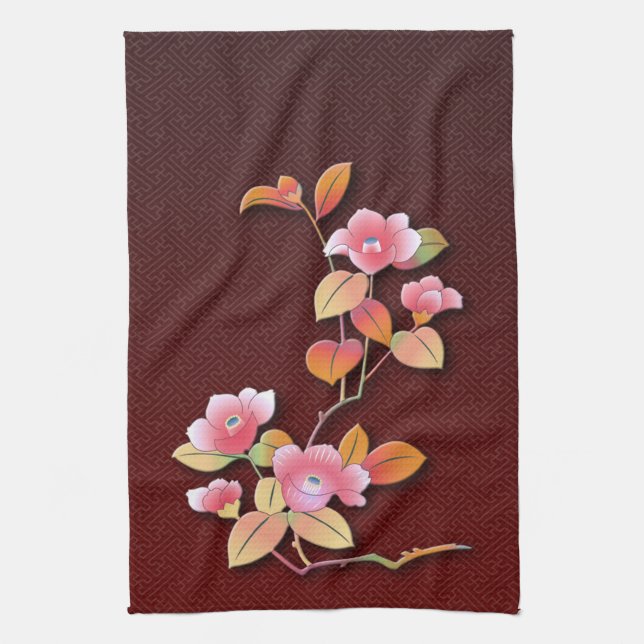 Beautiful camellia branch kitchen towel (Vertical)