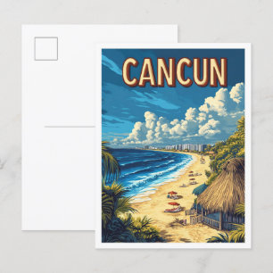 Beautiful Cancun Beach Mexico Illustration Travel Postcard