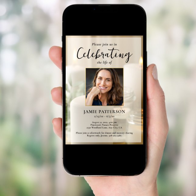 Beautiful Candles, Life Celebration Photo Funeral Invitation (Front Digital)
