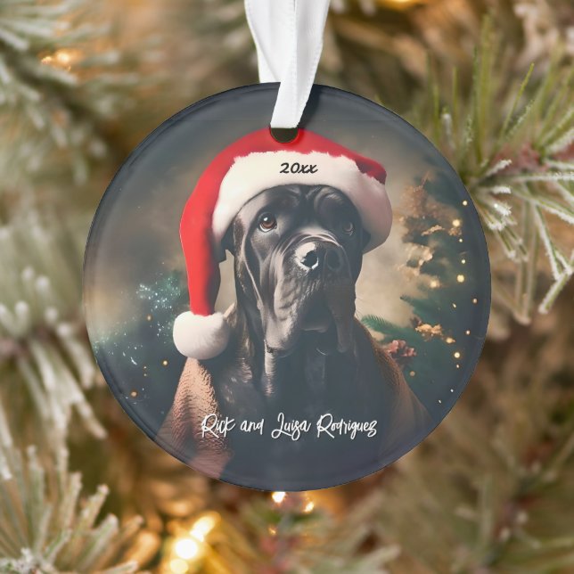 Beautiful Cane Corso with Santa Hat Ornament (Tree)