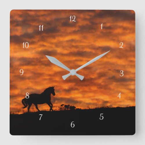 Beautiful Cantering Horse in Southwestern Sunset Square Wall Clock