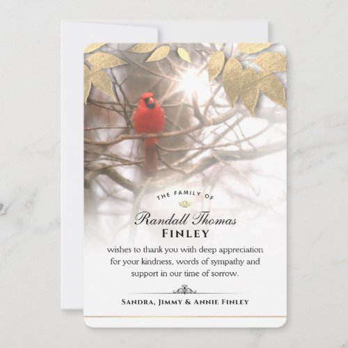 Beautiful Cardinal 5x7 Sympathy Thank You Card