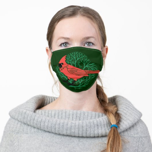 Beautiful Cardinal Bird Adult Cloth Face Mask (Worn)