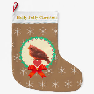 Beautiful Cardinal Bird Large Christmas Stocking