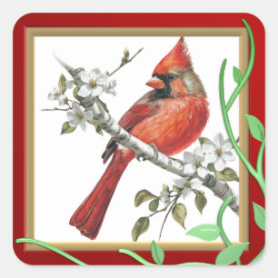Beautiful Cardinal Bird on a Branch Sticker