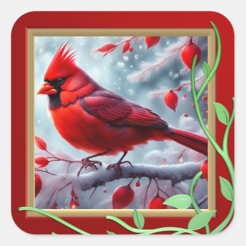 Beautiful Cardinal Bird on a Branch Sticker
