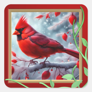 Beautiful Cardinal Bird on a Branch Sticker