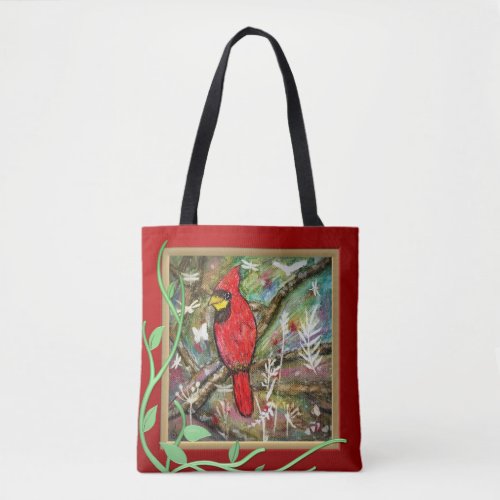 Beautiful Cardinal Bird on a Branch Tote Bag