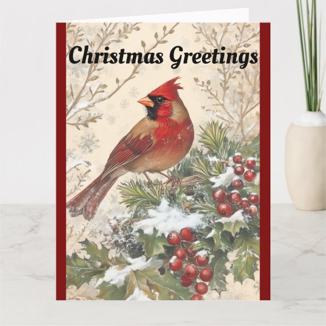 Beautiful Cardinal Christmas Greeting Card (Front)