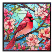 Beautiful Cardinal Stained Glass Image