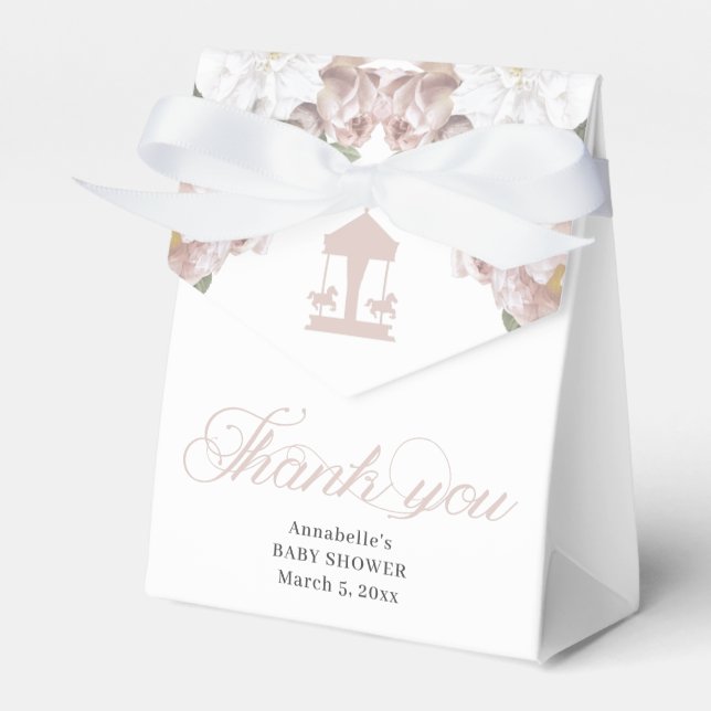 Beautiful Carousel Floral Soft Pink Favor Boxes (Front Side)