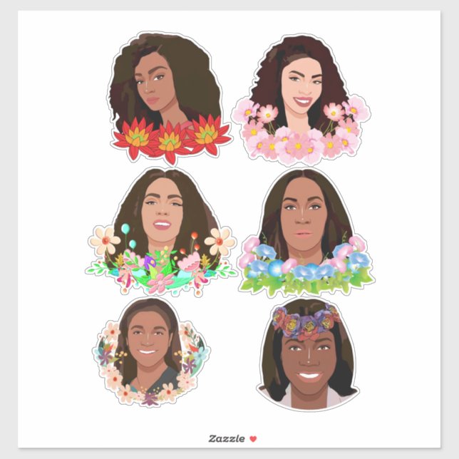 Beautiful Cartoon Black African Women Flowers Art Sticker (Sheet)