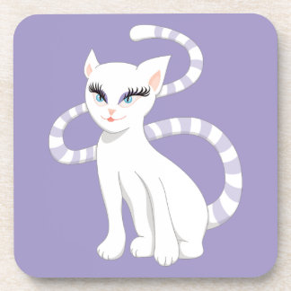 Beautiful Cartoon Cute White Cat Beverage Coaster