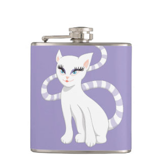 Beautiful Cartoon Cute White Cat Hip Flask