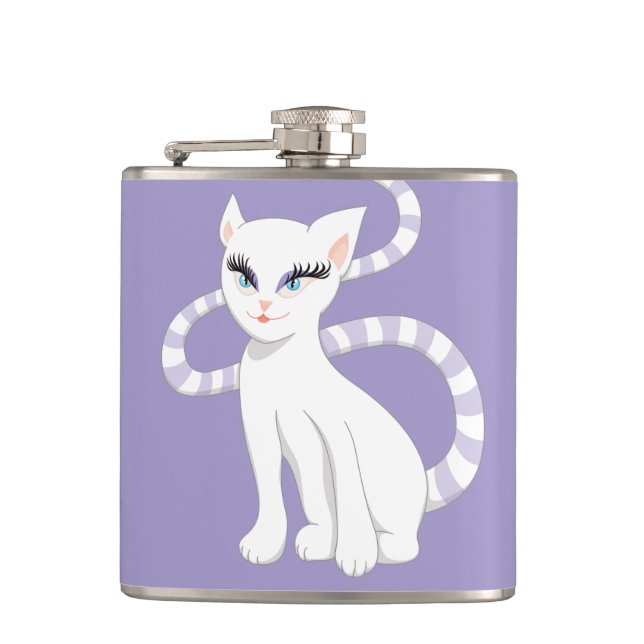 Beautiful Cartoon Cute White Cat Hip Flask (Front)