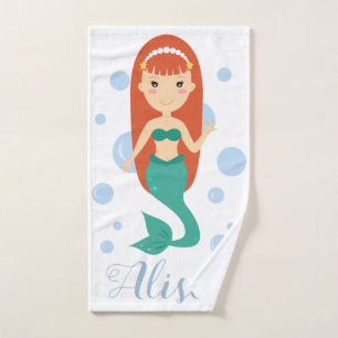 Beautiful cartoon mermaid girl custom name hand towel 