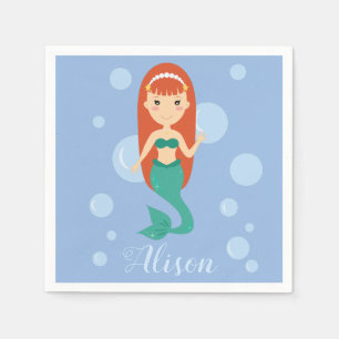 Beautiful cartoon mermaid girl custom name napkins