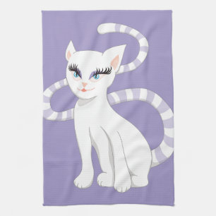 Beautiful Cartoon White Cat Towel