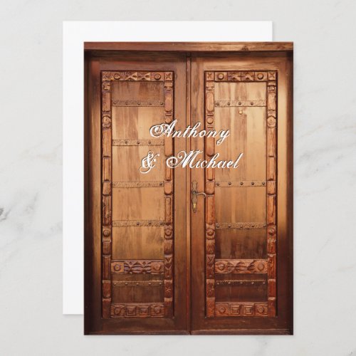Beautiful Carved Wooden Door Wedding Invitation