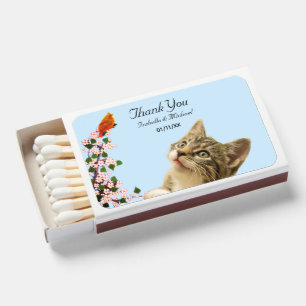 Beautiful Cat and Bird on Sky Blue Thank You Matchboxes