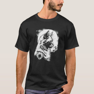 beautiful cat and sunflower with moon silhouette T-Shirt