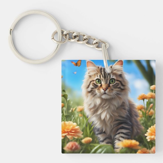 Beautiful cat beautiful garden keychain (Front)