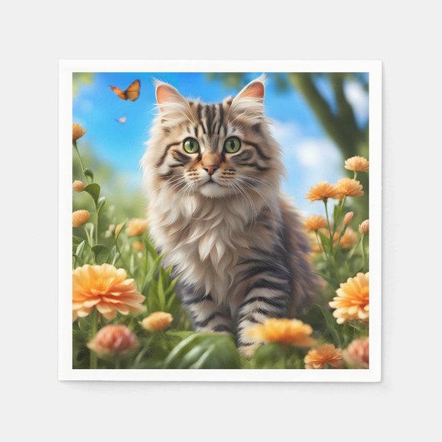 Beautiful cat beautiful garden napkins (Front)