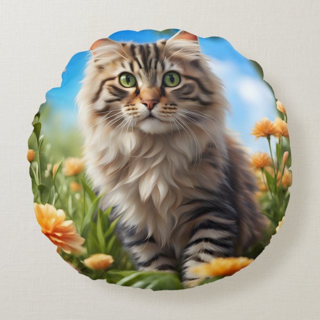 Beautiful cat beautiful garden round pillow (Front)
