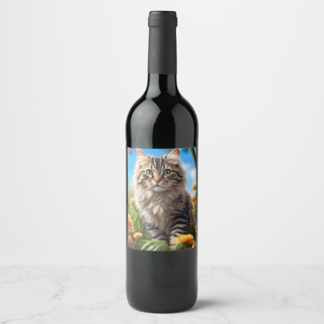 Beautiful cat beautiful garden wine label (Front)