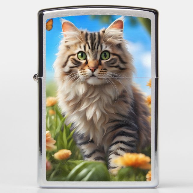 Beautiful cat beautiful garden zippo lighter (Front)