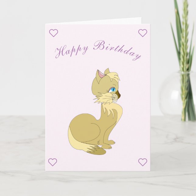 Beautiful Cat Birthday Card - Customizable (Front)