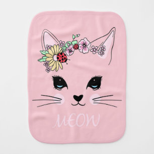 Beautiful Cat Face Meow Pink Cute Kitten Funny Cat Baby Burp Cloth