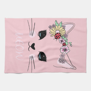 Beautiful Cat Face Meow Pink Cute Kitten Funny Cat Kitchen Towel