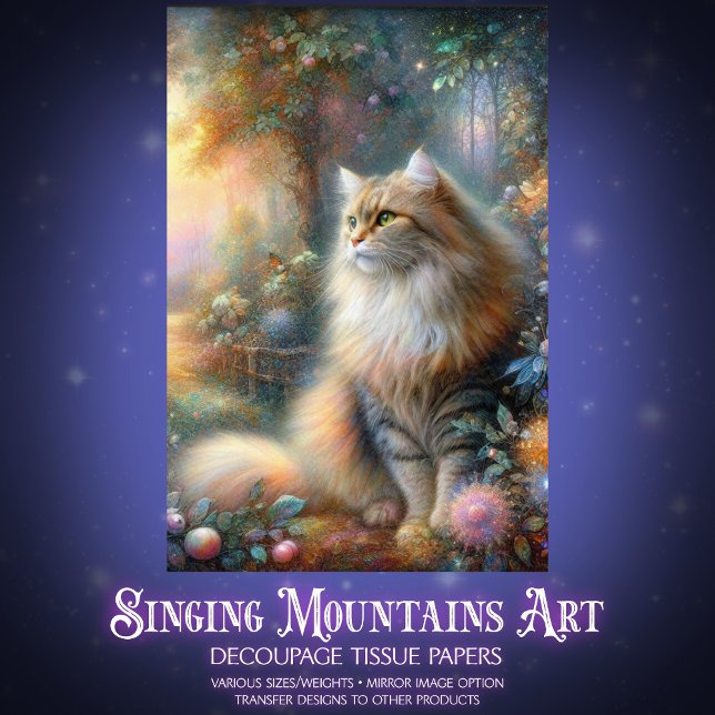 Beautiful Cat Fairy Forest Watercolor Decoupage  Tissue Paper (Creator Uploaded)